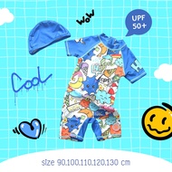 Uwae ชุดว่ายน้ำเด็ก ชุดว่ายน้ำเด็กชายกันรังสียูวี Happy Cartoon UV221