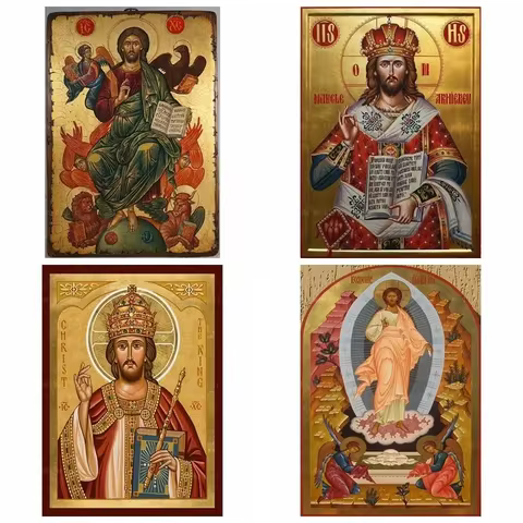 Orthodox Icon of Christ the King Divine Resurrection Canvas Wall Art by Ho Me Lili Religious Room De