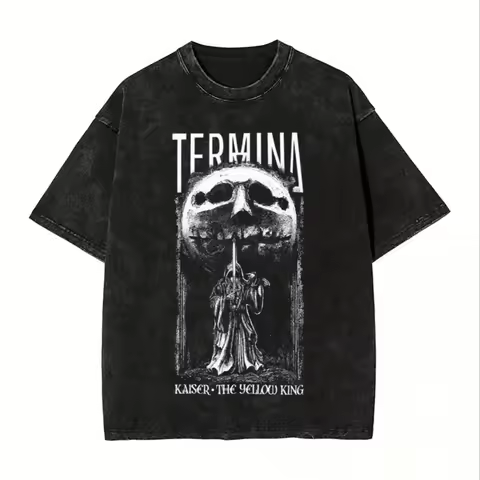 Washed T Shirts Fear and Hunger Termina Kaiser The Yellow King Hip Hop T-Shirts Streetwear Tops Tee 