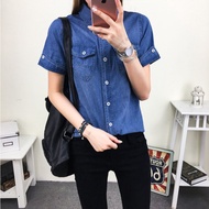 Taobao เสื้อเชิ้ตแขนสั้นผู้หญิงเสื้อเชิ้ตยีนส์แฟชั่นผญ