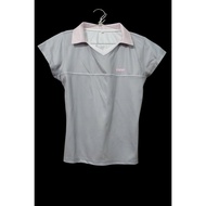 Women's badminton shirt, mussel sleeve polo shirt, gray shirt with pink collar, BWF The BWF World Ch