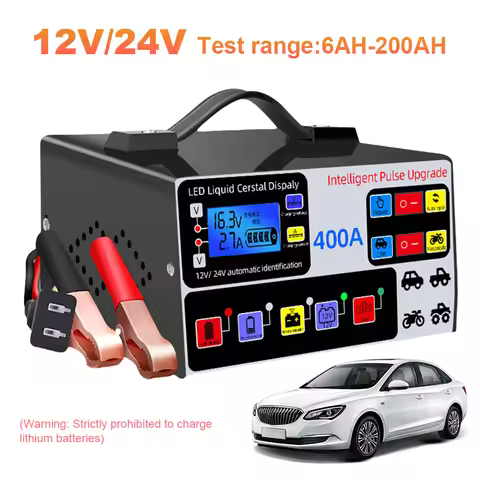 400A Car Battery Charger 12V/24V Battery High Power Fast Charger 220W Intelligent Pulse Repair Charg