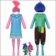 YB3 Trolls Poppy Branch Cosplay Costume Wig Dress Kids Adult Cartoon Fairy Uniform Halloween Party C