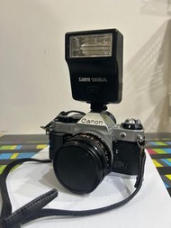 Canon AE-1 Program SLR Film Camera 50mm Lens with Classic Vintage Canon Speedlite 188A Light Shoe-Mo