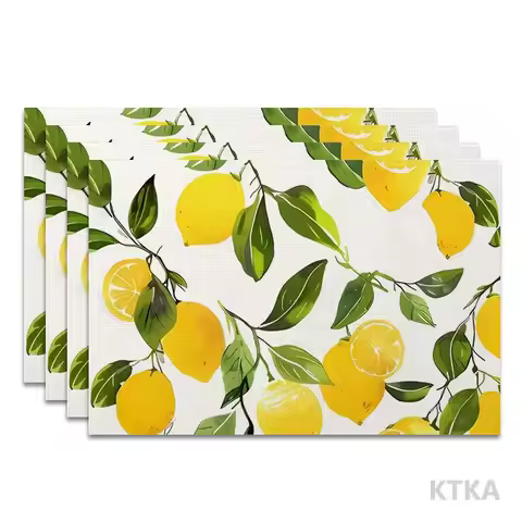 4Pcs, Vibrant Lemon Print Placemats, Best Placemats, Washable, Suitable for Holiday Parties, Home De