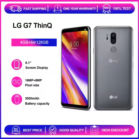 Original LG G7 ThinQ 4G Mobile Phone 6.1'' 16MP Fingerprint Bluetooth Android SmartPhone