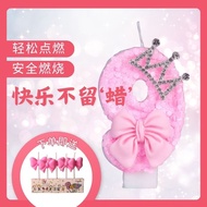 Birthday Candle Pink Crown Bow Baby Children Princess Number Candle Birthday Celebration Holiday Cak