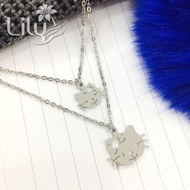 Stainless steel necklace - 2 kitty cats-DC011