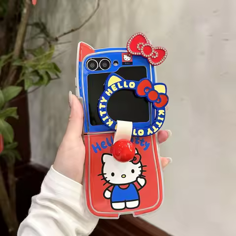Portable Handheld Case Sanrio Hello Kitty Diamond Studded Bow With Lanyard Samsung Galaxy Z Flip7,ZF