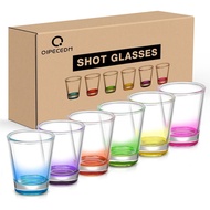Qipecedm 6 Pack Heavy Base Shot Glasses Set, 1.6 oz Colorful Shot Bulk, Clear Shot Glass, Tequila Cu