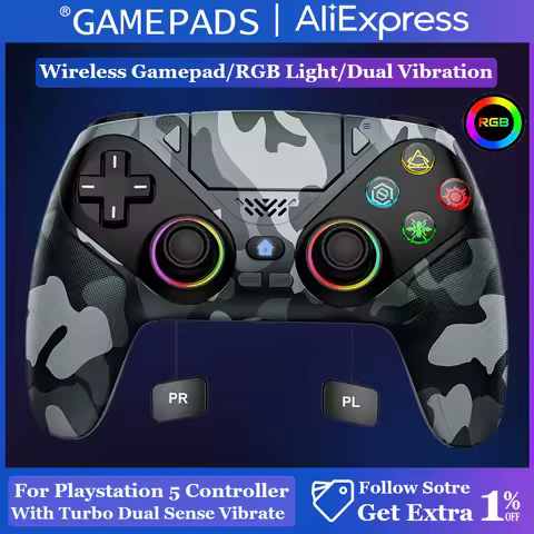 Wireless RGB Light Gamepad For Playstation 5 Controller Console Gaming Controller With Turbo Dual Se