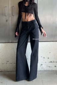 Quần Jeans Ống Loe Cạp Cao Phong Cách Retro Mỹ Cho Nữ Mùa Hè Mới Y2K Quần Dài Ôm Dáng Quần Jeans Den