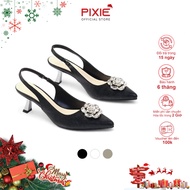 Slingback Shoes 5cm Sparkling PU Leather with Pixie Rose Stone H416