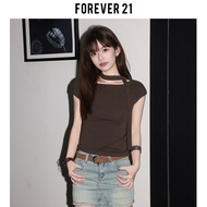 Áo Thun Forever21 American Coffee Color Sash Shoulder T-Shirt Short Sleeve Casual Womens Shirt Summe