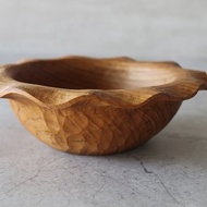 手工雕刻波浪邊沿柚木碗