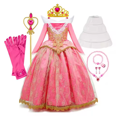 Luxury Grace Princess Party Dress Girls Sleeping Beauty Lace Floral Frock Aurora Cosplay Kids Carniv