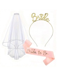 3 Piecesset / 13-Piece Set Teambride And Bride To Be Sash And Veil, Hen Party Accessories With Tiara