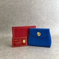 【日本直送名牌二手包】Cartier 卡地亞 錢包 藍色 豹紋 壓紋 皮革 雙摺式 vintage 古董 7iyaaa