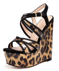 Eldof Womens Wedge Platform Sandals Peep Toe Cross Strap Wedge Heel 6" Ankle Srap Summer Wedge Heels