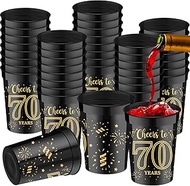 40 Pack 70th Birthday Cups Cheers to 70 Years Birthday Party Cups 8 oz Gold and Black Plastic Stadiu