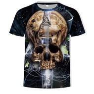 ◎✐❣Tshirt Skulls Hiphop Streetwear 3d-Print New-Fashion O-Neck Holding-A-Gun Fighting-Crown