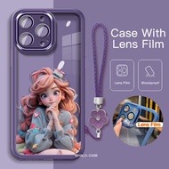 iPhone 15 Pro Max Soft Case 14ProMax 12Pro 13ProMax With Lens Film Shockproof Phone Casing 2in1[Cute girl] iPhone8Plus XR XSMAX