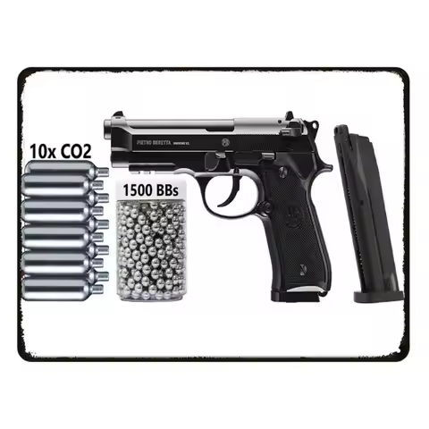 Pietro Beretta CO2 Air Pistol Metal Tin Sign, Retro Airgun BBs Ammo Wall Art Decor, Rustic Shooting 