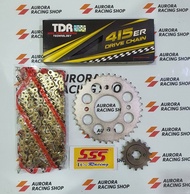 R&amp;D&amp;Y Gear Set SSS Supra X 125 / Blade / Revo &amp; Rantai TDR 415 ER Gold