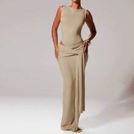 ชุดเดรสยาวเข้ารูปผ่าคอเสื้อแบบผูกหน้า Ibiza Sexy Vacation Spring Summer Festival Rave Beachwear Roma