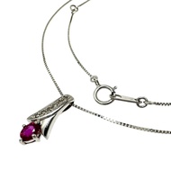 Pre-owned ruby ​​and diamond necklace, 0.03ct total, 1.9g, 41cm, 14K white gold, for women.