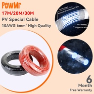 PowMr 17M 20M 30M 6mm Solar Cable 10AWG สายเชื่อมต่อไฟฟ้าหุ้มฉนวน PVC พลังงานแสงอาทิตย์สีดําหรือสีแด