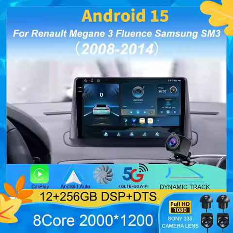 Android 15 Carplay Auto Car Radio Multimedia Player For Renault Megane 3 Fluence Samsung SM3 2008 -