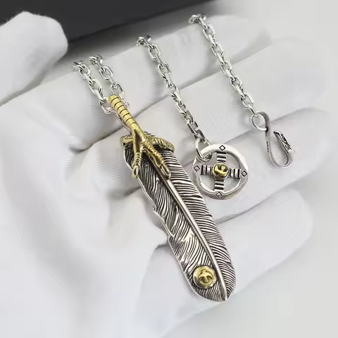 Takahashi Goro's Goro Golden Eagle Claw Feather Leaf Pendant Necklace Japanese-Style Distressed Vint