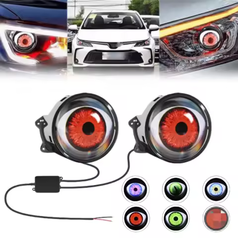 2PCS Devil Eyes LED Headlights Dynamic LED Car Headlight Motorcycle Front Spotlight Angel Eyes Lense