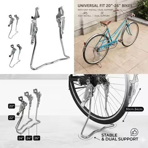 U Double Leg Bike Kickstand 20/22/24/26InchDuty Bicycle Center Side Stand Parking Rack Support Foot 
