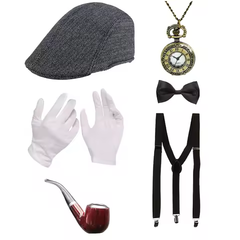 PESENAR cosplay Holiday party old man costume 1920s Grandpa accessory set Beret hat glasses Eyebrow 