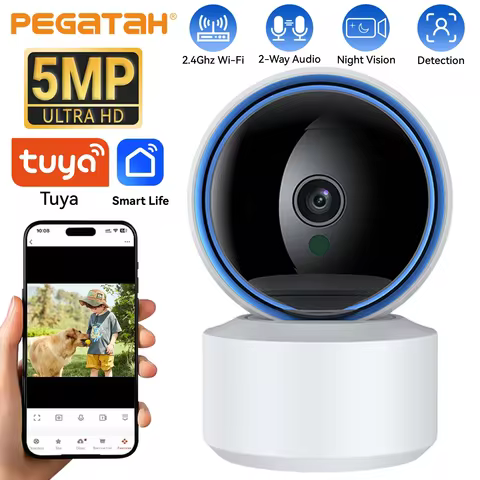 PEGATAH Tuya Smart 5MP WiFi IP Camera Baby Monitor 360° PTZ Motion Detection Two Way Audio Night Vis