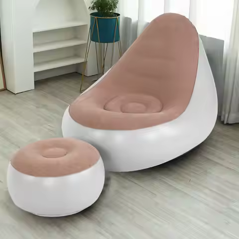 US Inflatable Chair with Ottoman Flocked Water Proof Comfortable Blow Up Air Chair Brown Inflatable 