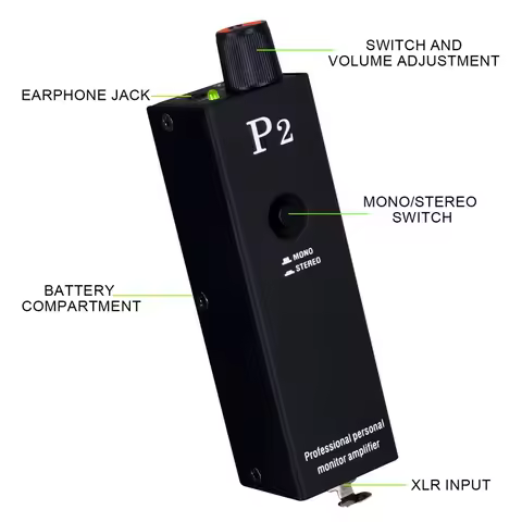 P2 Headphone Amplifier, Ultra Compact In Ear Headphone Monitor, Stereo Monitor/Headphone Power Ampli