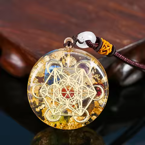 Orgonite Pendant Necklace Metatron Cube Resin Pendant Cosmic Healing Crystal Sacred Geometry Chakra 