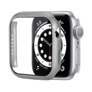 {包郵, 360°貼套2合1}iWatch 7 Case with Tempered Glass Screen Protector for Apple Watch Series 7 45mm Slim Guard Bumper Full Coverage Hard PC Protective Cover HD Ultra-Thin Cover for iWatch 45mm Accessories, Silver Free Shipping 蘋果手錶7代360度全保護貼保護套 銀色