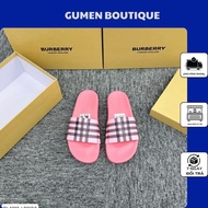 Bbr Women's Pink Plaid Sandals with Embossed Logo Printed Sole - BBR Women's Slippers with Plaid Pat