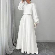 VONDA | ชุดเดรสแฟชั่น VONDA สำหรับผู้หญิง เสื้อแขนยาวทรงโคมไฟและกระโปรงยาวทรงแม็กซี่ ชุดลำลองสตรีทแว