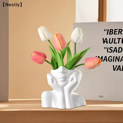 Nordic Style Vinyl Vase Thinking Girl Shaping Art Flower Planter Personalized And Creative Decor Han