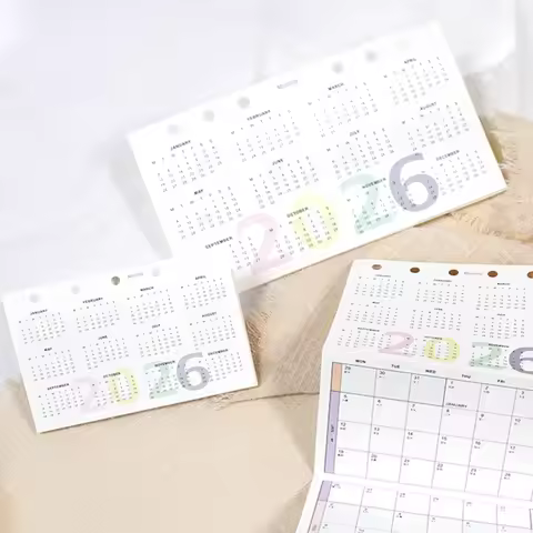 Fromthenon 2026 Calendar 8 Fold Pages Monthly Planner A6 A7 Loose-leaf 6 Holes Notebook Refill Fille
