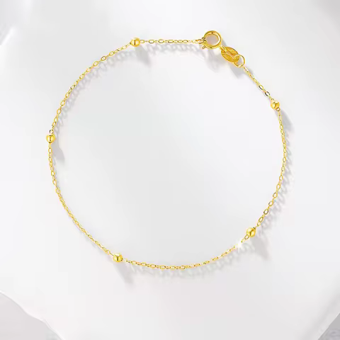 LABB Real 18K Gold Anklet AU750 Small Golden Ball Round Bead Minimalist Anklet Boutique Jewelry Gift
