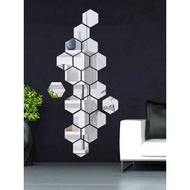 12pcs Hexagon Mirror Sticker Hiasan Dinding Cermin Sticker Wall Diy Ready Stock🔥