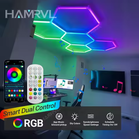 Hexagon RGB LED Panel Light Dimmable Color Changing Modular Ceiling Wall Lamp for Garage Gaming Room