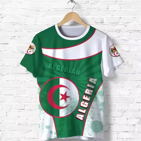 Algeria Men's T-shirts Casual Loose Round Neck DZ Algerian Flag Short Sleeve Tops Tees Men Clothing 