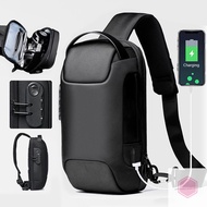 Men's Anti-theft Crossbody Bag with Password Lock & USB Charging System Waterproof Oxford Cloth Spor